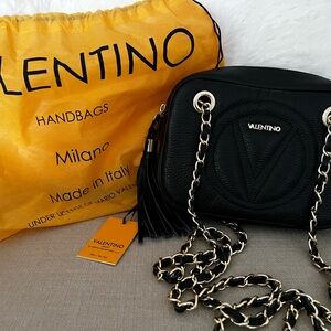 Valentino by Mario Valentino Chain Shoulder Bag Black Gold NWT